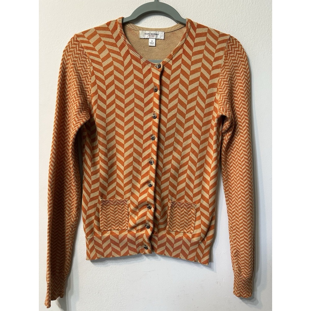 Isaac Mizrahi Target Chevron Cardigan Sweater Women Small Orange Cotton Y2K